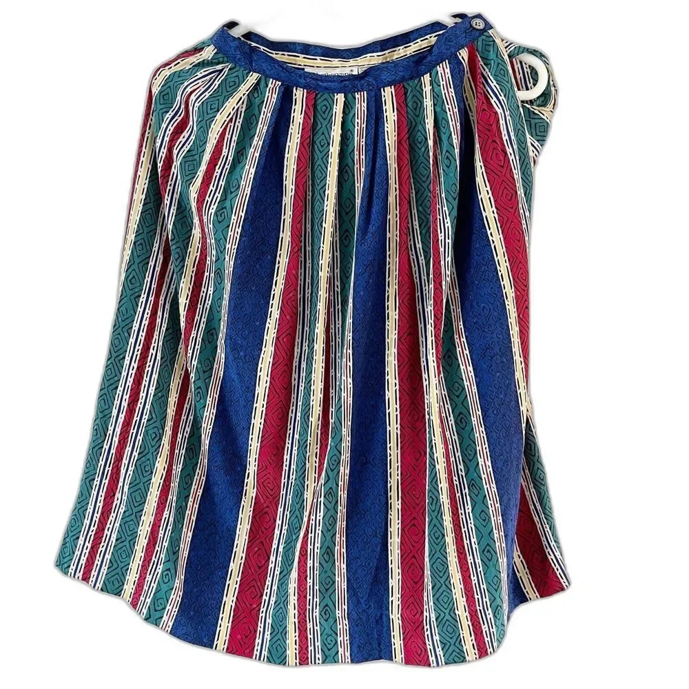 Vintage 90s Women’s Striped Midi Skirt Tribal Multicolor Striped Lined Sz 6